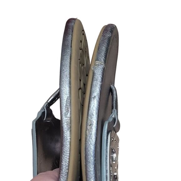 Coach Metallic Silver T-Strap Sandals - Picture 6 of 8